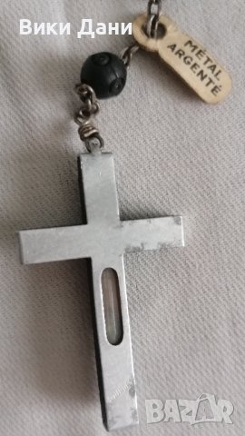 антика сребро синджир с кръст имащ стъкло земя Христова, снимка 3 - Антикварни и старинни предмети - 43969451