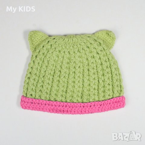 бебешка шапка с ушички плетка памук ръчна изработка, снимка 4 - Бебешки шапки - 28454737