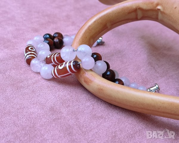 Двойна гривна на любовта с мъниста Дзи, розов кварц и червено тигрово око, снимка 10 - Гривни - 39955263