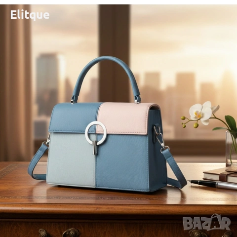 Многоцветна дамска чанта с метална тока и дълга дръжка, снимка 8 - Чанти - 53424822