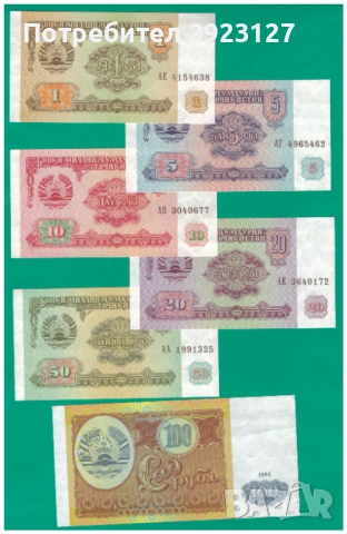 ЛОТ ШЕСТ БАНКНОТИ ОТ ТАДЖИКИСТАН