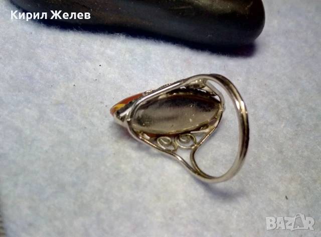 НИКЕЛИРАН РУСКИ КЕХЛИБАРЕН ПРЪСТЕН от БЛАГОРОДНА СТОМАНА ФИЛИГРАНЕН РЕТРО АРТ МОДЕЛ 50201, снимка 9 - Пръстени - 51279591