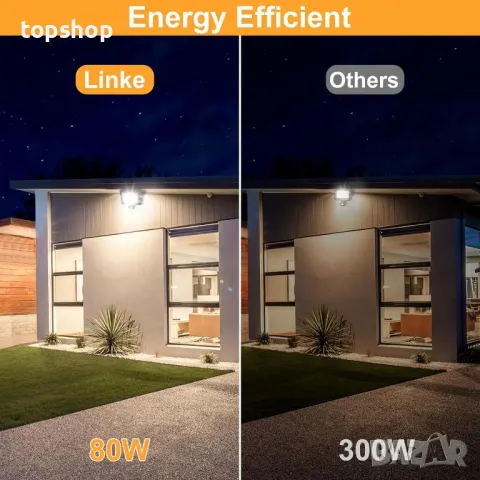 Linke 80W охранителен LED прожектор с PIR сензор, IP66 водоустойчив, сензор за движение, 7200 лумена, снимка 4 - Лед осветление - 50302940