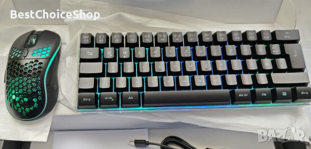 Комплект безжична геймърска клавиатура и мишка RedThunder K62, 60%, презареждаща се, многоцветна, снимка 3 - Клавиатури и мишки - 53517824