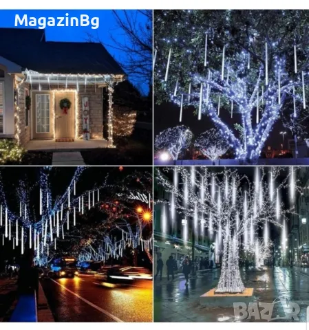 Комплект LED RGB висулки, Функция снеговалеж, 8 бр x 50см Украса за Коледа  , снимка 1