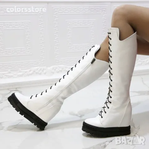 Ботуши на платформа - бяла кожа с черно ходило - BPL200