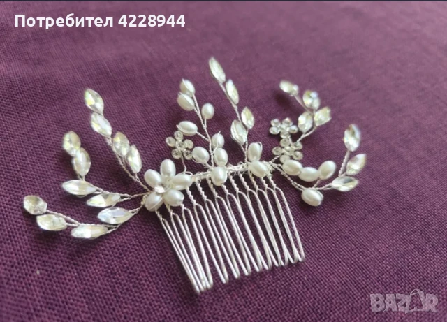 Булчински аксесоар гребен за коса – с перли и кристали, за бал, сватба, снимка 4 - Аксесоари за коса - 50778073