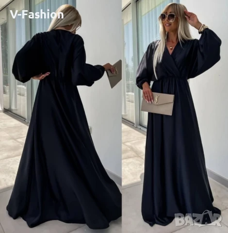 Черна рокля сатен, снимка 2 - Рокли - 50916856