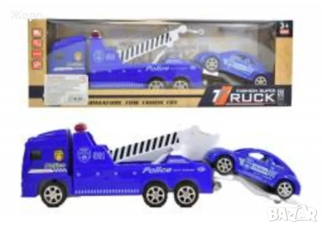 Детски комплект полицейски камион автовоз ,паяк,пътна помощ с теглич и полицейска кола 070442