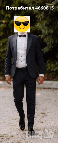 Стилен мъжки тъмносин официален костюм M-L/ 52 + РИЗА и АКСЕСОАРИ, снимка 3 - Костюми - 52947554