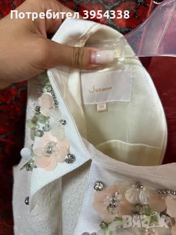 Рокля бяла с камъни и цветя Юнона , снимка 5 - Рокли - 51205589