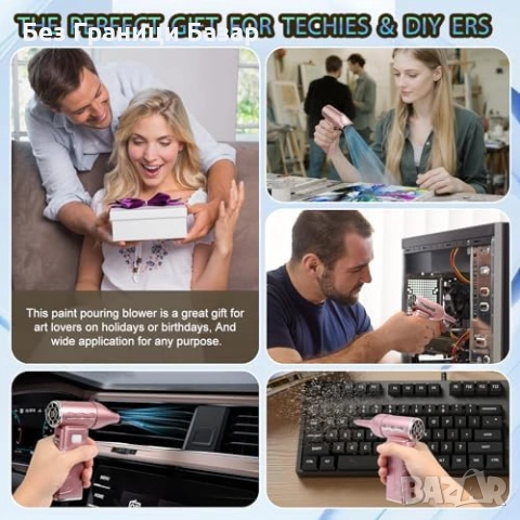 Нов Мини блоуър за флуид арт акрил с 5 степени и студен въздух 3 дюзи, снимка 8 - Други - 53010066