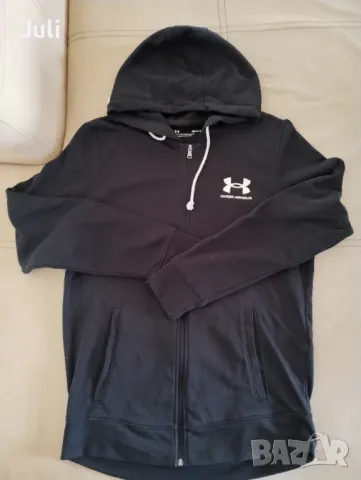 Черен памучен суичър Under Armour, снимка 2 - Суичъри - 48922733