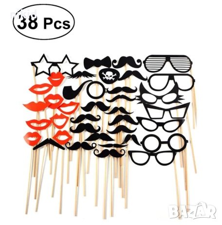 38 бр очила уста устни мустачки забавни клечки за фото Props пропс аксесоари за снимки