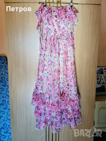 Рокля дълга в розово.С волани.Феерия от красота.Размер М.Впечатляваща., снимка 2 - Рокли - 50753018