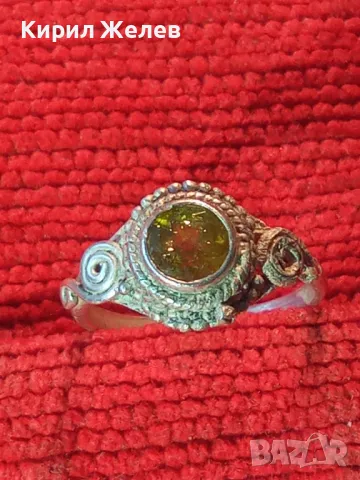 СТАР СКЪПЕЦЕНЕН СРЕБЪРЕН ПРЪСТЕН СРЕБРО 925 с РЪЧНО ФАСЕТИРАН НАТУРАЛЕН ПЕРИДОТ с ИНКЛУЗИИ 48621, снимка 15 - Антикварни и старинни предмети - 50136172