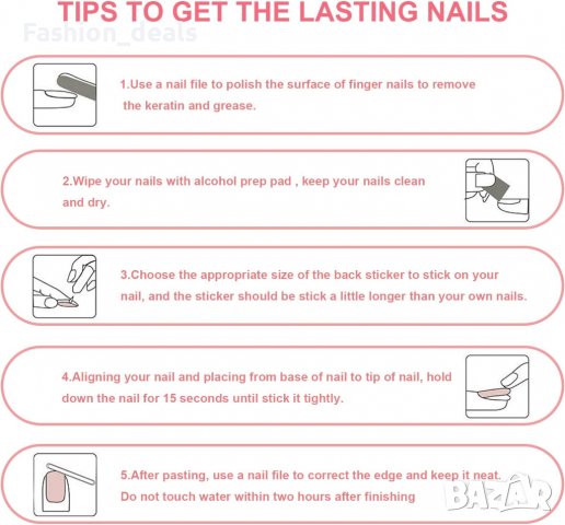 Нов комплект Фалшиви нокти 24 броя за маникюр средна дължина с Пеперуда Роза, снимка 6 - Други - 39907045