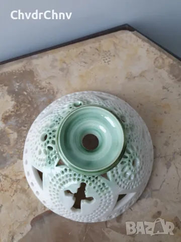 Нестандартен малък ажурен порцеланов свещник единица/12см, снимка 4 - Декорация за дома - 49369812