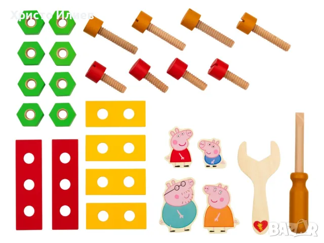 Дървен камион с ремарке и аксесоари Пепа Пиг Peppa pig с инструменти, снимка 6 - Образователни игри - 48809911