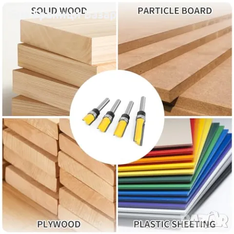 Нов Комплект 4 рутер фрези 1/4 инча - Прецизни рязове за дърводелство, снимка 5 - Други инструменти - 47946080