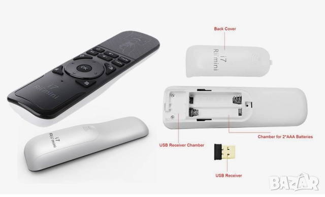 RiiI7 FlyAirMouse SmartTV Дистанционно Въздушна Мишка Жироскоп fControl AndroidTVBox PC MAC PS3 XBOX, снимка 9 - Дистанционни - 52000219