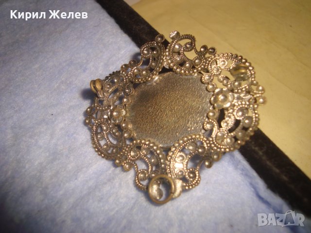 СТАРА БРОНЗОВА ПОСРЕБРЕНА АР НУВО ФЛОРАЛНА ФИЛИГРАННА РЕТРО БРОШКА с РЪЧНО РИСУВАН ПОРЦЕЛАН 29171, снимка 7 - Антикварни и старинни предмети - 37320314