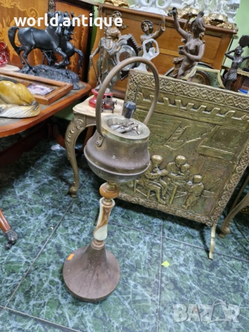 Страхотен антикварен белгийски подов пепелник от бронз и оникс , снимка 5 - Антикварни и старинни предмети - 53249208