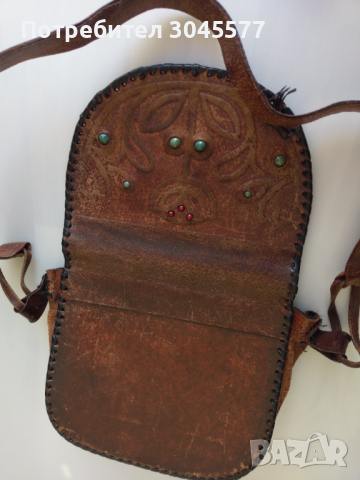 Чанта кожена с инкрустация, ретро, снимка 5 - Антикварни и старинни предмети - 36399052