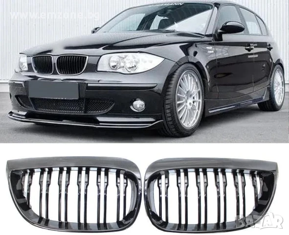 Решетки Бъбреци за БМВ BMW 1 серия E81/E87 2004-2011 Черен Гланц Двойни