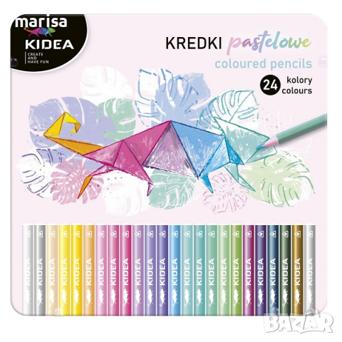 Триъгълни цветни моливи 24 цвята Kidea, пастелни 079612