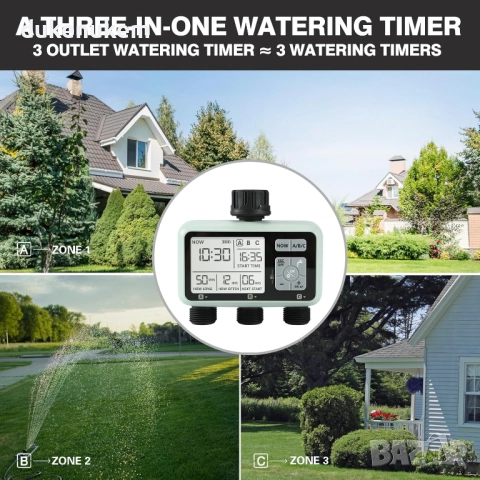 Таймер за поливане с 3 изхода, програмируеми графици, rain delay, ръчен режим, снимка 6 - Напояване - 52546606