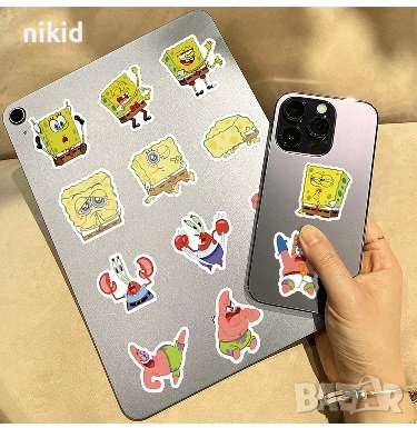 50 малки спондж боб Спонджбоб Квадратни гащи spongebob самозалепващи лепенки стикери  украса декор , снимка 4 - Други - 43887522