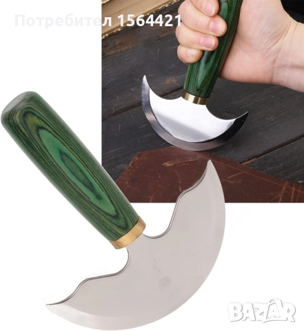 стоманен нож за кожа с дървена дръжка, тип полумесец 125 мм, снимка 4 - Други инструменти - 52050593