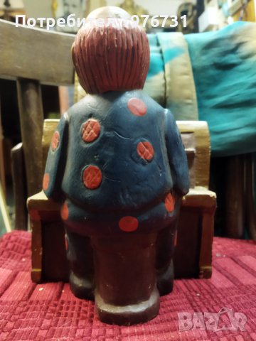 Стара дървена Статуетка, фигура на Клоун свирещ на пияно, снимка 6 - Статуетки - 43587066