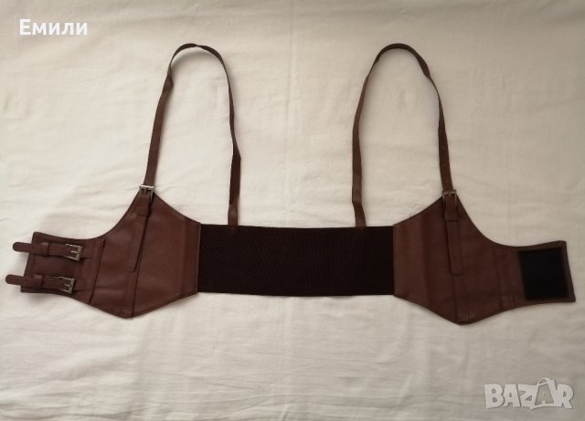 Кафяв кожен корсет-колан с презрамки и катарами р-р XS, S, M, снимка 12 - Корсети, бюстиета, топове - 43676328