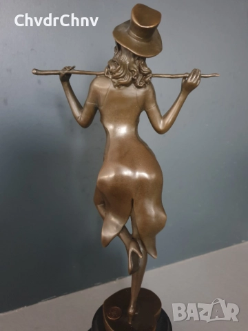 36см-3кг Gory статуетка/френска бронзова скулптура/Арт Нуво фигура кабаретна танцьорка, снимка 6 - Статуетки - 52469281