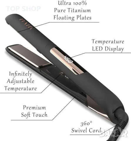 FUNTIN S10 2 в 1 Преса за коса титаниева йонизираща 1 инч (черна роза, златисто), снимка 4 - Преси за коса - 49866402