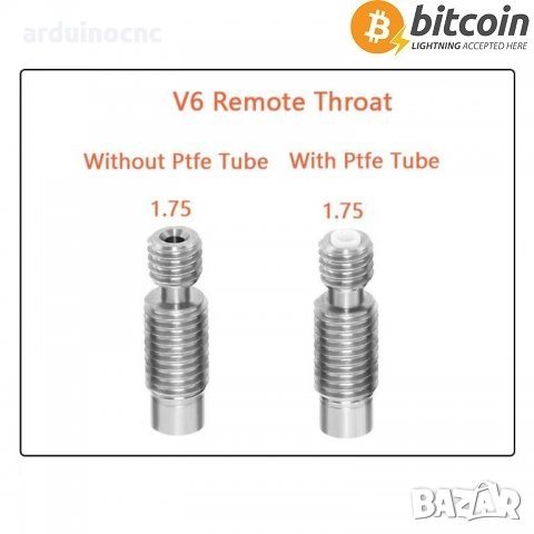 Тръбичка / гърло / throat за екструдер V6 E3D Long и short distance 1.75 All-Metal и PTFE 3D принтер