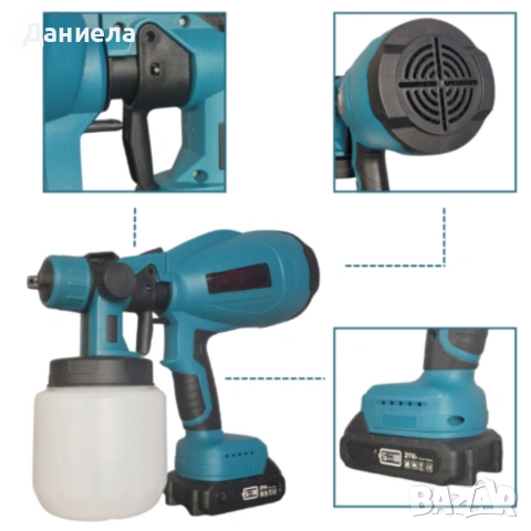 Акумулаторен и безжичен пистолет за боядисване с 2 батерии 21V, снимка 9 - Други инструменти - 53566560