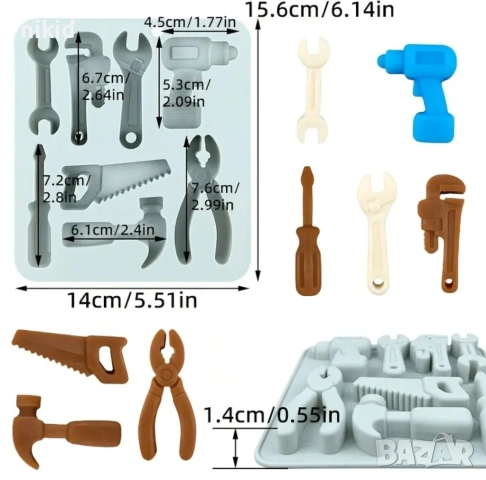  Инструменти дрелка чук клещи трион отвертка гаечен силиконов молд форма фондан гипс шоколад декор, снимка 3 - Форми - 53361522