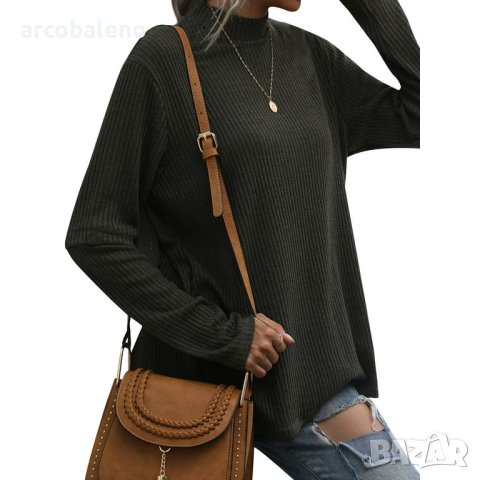 Едноцветен дамски плетен пуловер с висока яка и дълъг ръкав, 2цвята - 024, снимка 11 - Блузи с дълъг ръкав и пуловери - 43430635