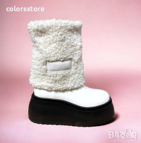 Боти на платформа - бяла кожа с черно ходило - BPK1