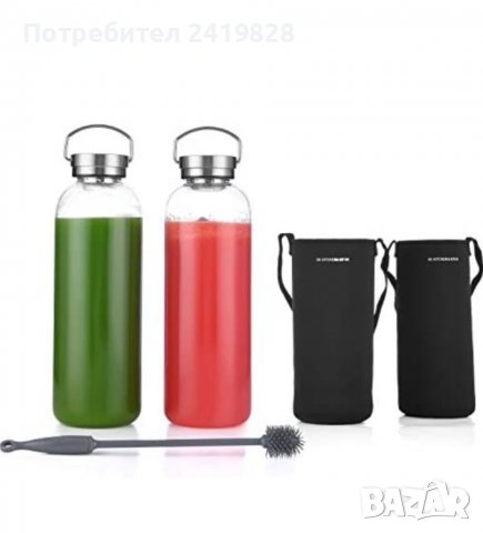 DE.KITCHEN & HIFUN Стъклена бутилка за вода 2000 ml, снимка 2 - Аксесоари за кухня - 38534468