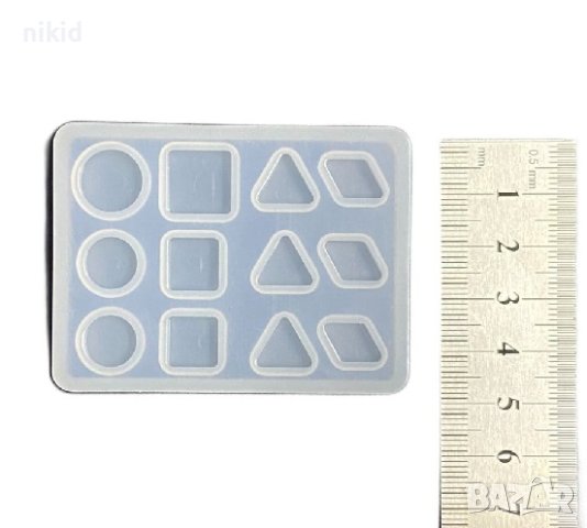 12 малки геометрични фигурки силиконов молд форма смола фондан бижу обеци камъни, снимка 1 - Форми - 43794894