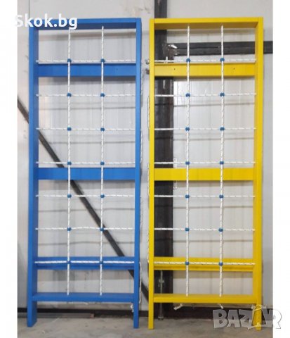 Стена за катерене с мрежа - 200 x 80 см - Синя/Жълта