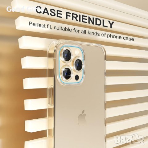Протектор с камъни за Камера iPhone 15 Pro Max, Златист, снимка 3 - Фолия, протектори - 43033676