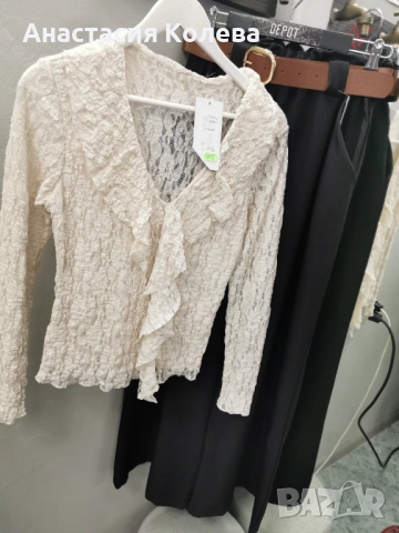 Парти блузи в екрю с дантела, снимка 3 - Блузи с дълъг ръкав и пуловери - 52685657