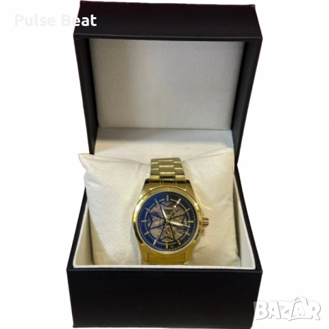 Луксозен автоматичен мъжки часовник LEIYI със златист корпус и син скелетон циферблат, снимка 5 - Мъжки - 52045397