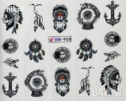 BN-908 Индианец Пера Капан сънища татос ваденки слайдер водни стикери за нокти маникюр