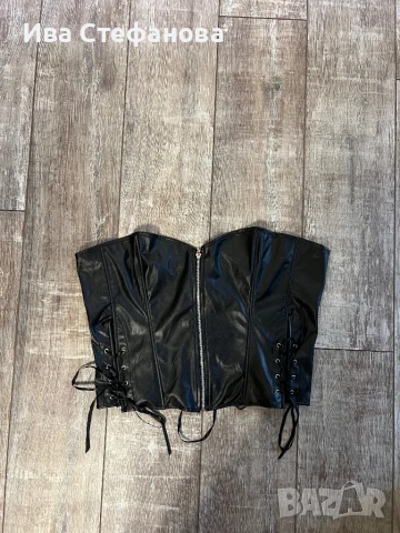 Уникален черен кожен ластичен корсет 
